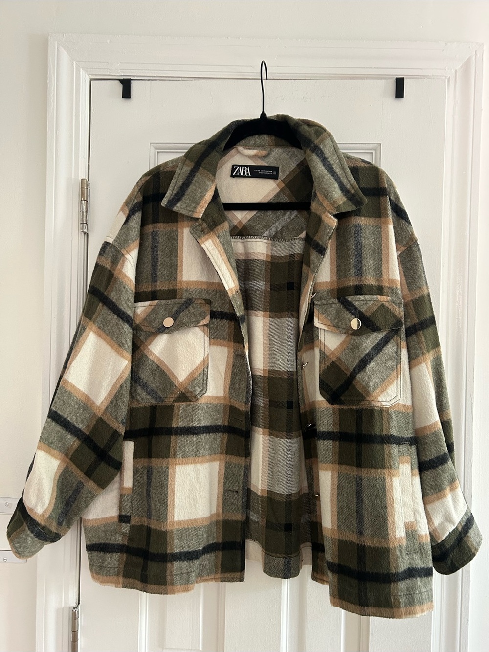 Zara Women's Plaid Overshirt in Green & Brown Size XXL